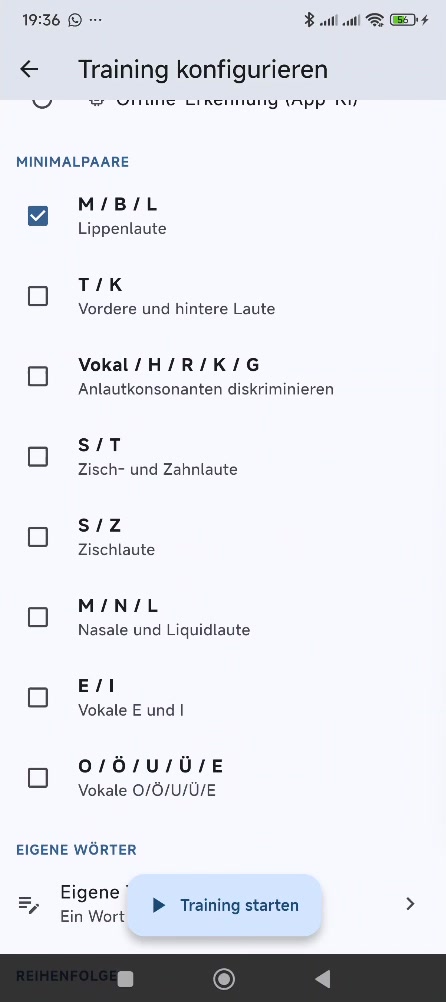 Trainingsmodus – Minimalpaare üben